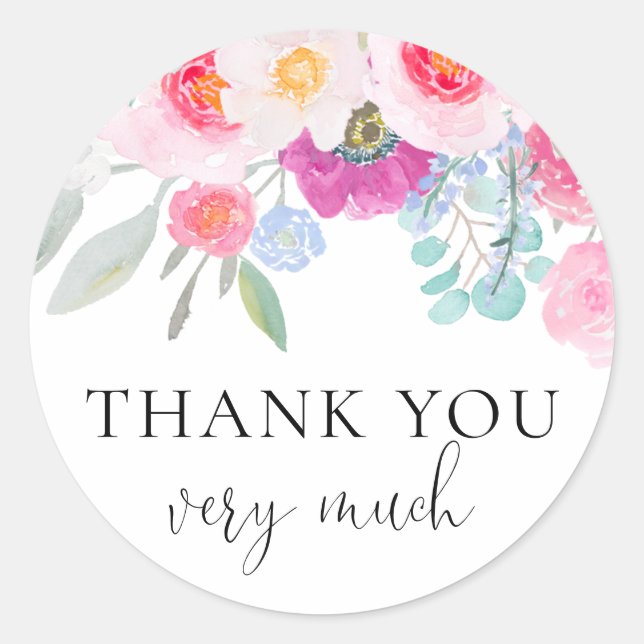 Adesivo Bonito Pink Watercolor Anemones Obrigado Casamento (Frente)
