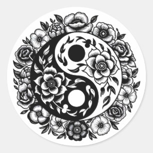 Adesivo Bonito Preto e Branco Floral Yin Yang