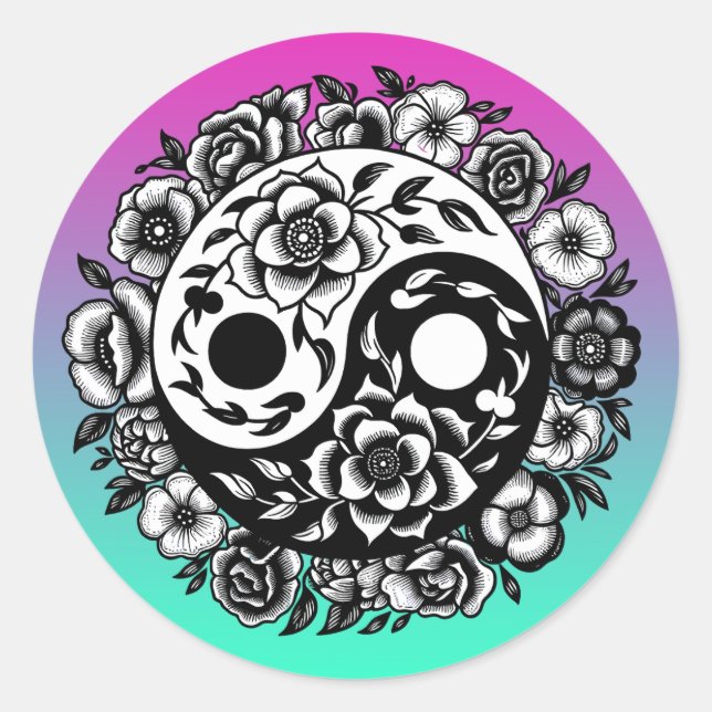 Adesivo Bonito Preto e Branco Floral Yin Yang (Frente)
