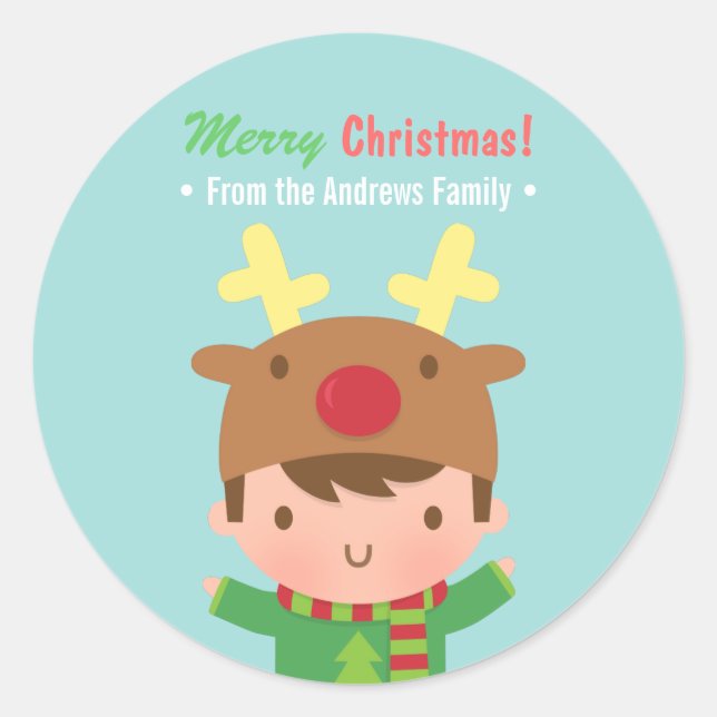 Adesivo Bonito Reindeer Boy de Natal Stickers (Frente)
