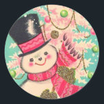 Adesivo Bonito Retro Christmas Snowman<br><div class="desc">Bonita Vintage Retrorna Pau Clássico De Neve.</div>