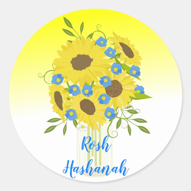 Adesivo Bonito Rosh Hashanah Sunflower Vase (Frente)