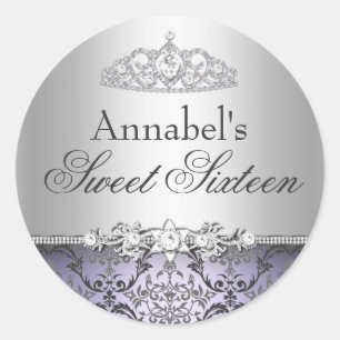 Adesivo Bonito Roxo e Silver Damask Sweet 16 Sticker