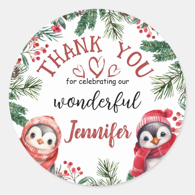 Adesivo Bonito segundo aniversário de Natal de Pinguim Obr (Frente)