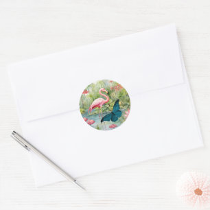 Adesivo Bonito selos de envelopes Flamingo e Borboleta
