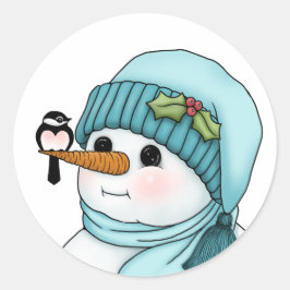 Adesivo Bonito Snowman com o Chickadee no seu Nariz de Cen
