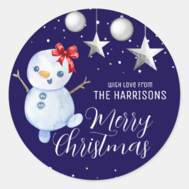 Adesivo Bonito Snowman de Natal Marinho Azul