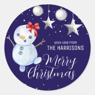 Adesivo Bonito Snowman de Natal Marinho Azul
