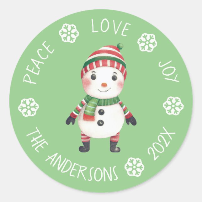 Adesivo Bonito Snowman Paz Ame Joy Snowflake Natal (Frente)