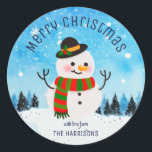 Adesivo Bonito Snowman Snowy Winter Christmas<br><div class="desc">Torne seus presentes mais festivos com nosso bonitinho Snowman Snowy Winter Classic Round Sticker! Personalize com seu nome para adicionar um toque especial aos presentes. Espalhe a alegria do feriado com este adorável design de boneco de neve que certamente colocará um sorriso nos rostos dos seus entes queridos.</div>