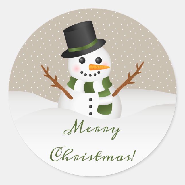 Adesivo Bonito Snowman Sorridente Com Feliz Texto De Natal (Frente)