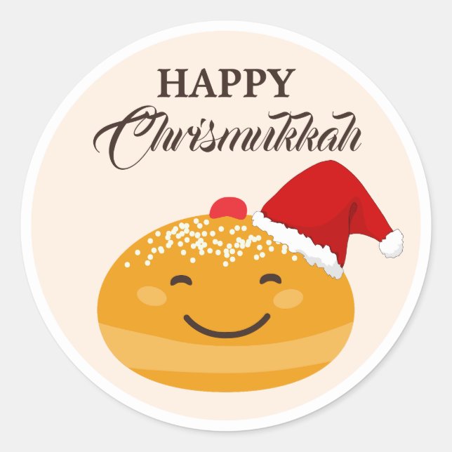 Adesivo Bonito Sufganiyah, Feliz Natal Judeu Chrismukkah (Frente)