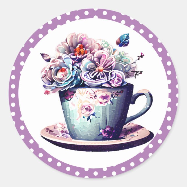 Adesivo Bonito Teacup Antiquado com Flores Vintage (Frente)