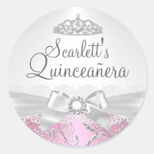 Adesivo Bonito Tiara e Arco Pink Quinceanera Sticker