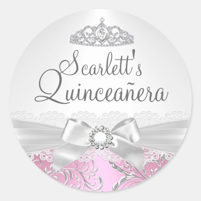 Adesivo Bonito Tiara e Arco Pink Quinceanera Sticker (Frente)