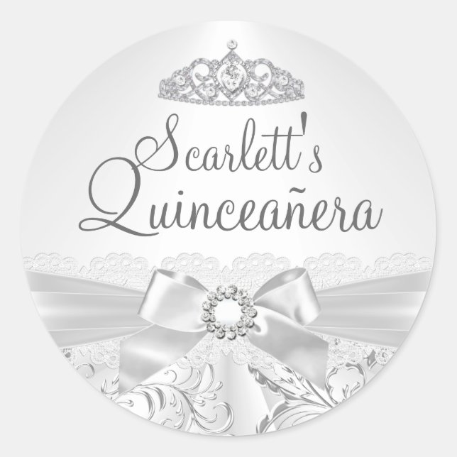 Adesivo Bonito Tiara e Arco Silver Quinceanera Sticker (Frente)