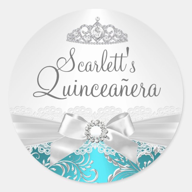 Adesivo Bonito Tiara e Arco Teal Quinceanera Sticker (Frente)
