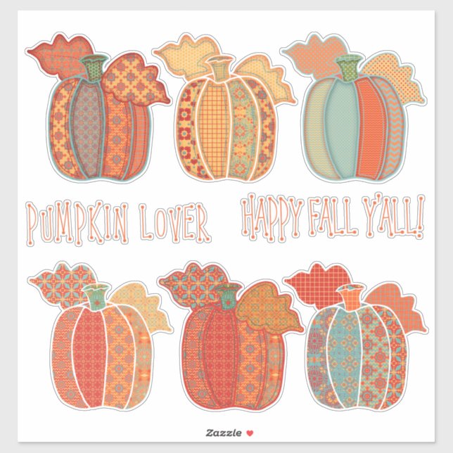 Adesivo Bonito Trabalho de Patchwork Pumpkins Happy Fall Y (Folha)
