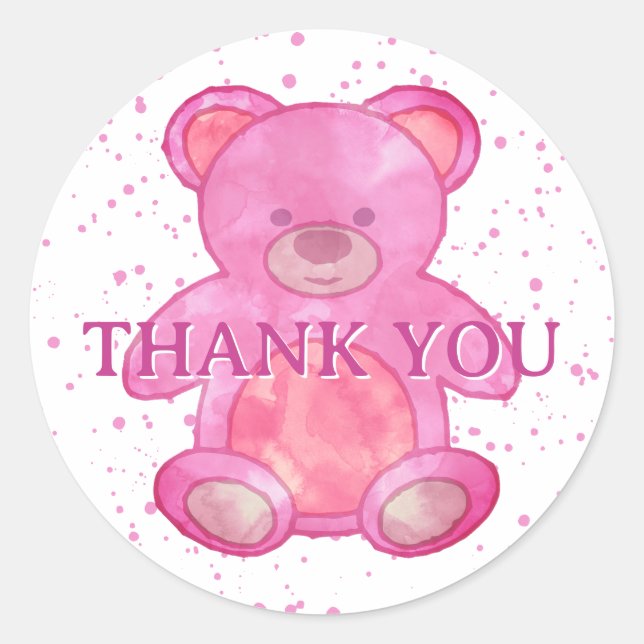 Adesivo Bonito Urso De Bebê De Cor Rosa, Obrigado (Frente)