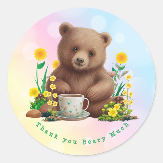 Adesivo Bonito Urso Floral Obrigado Beary Muito Personaliz (Frente)