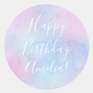 Adesivo Bonito Watercolor Happy Birthday Name Purple