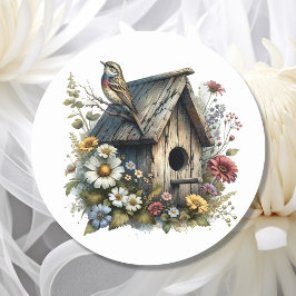 Adesivo Bonito Watercolor Rustic Birdhouse e Bird