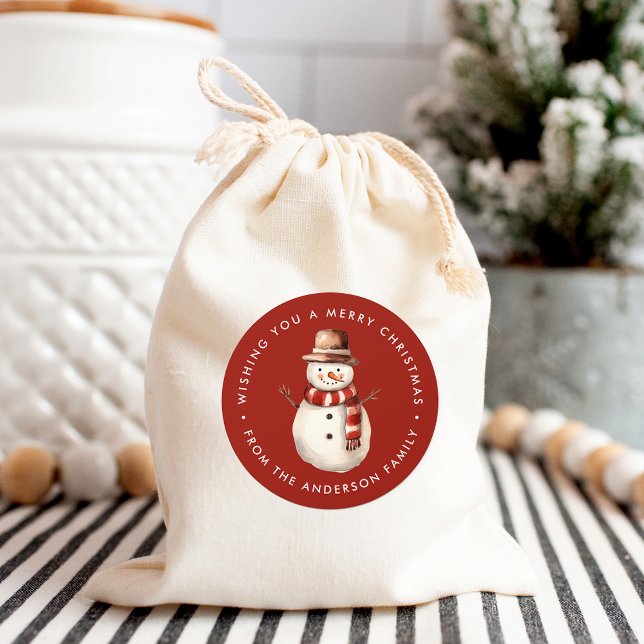 Adesivo Bonito Watercolor Snowman Feliz Natal (Criador carregado)