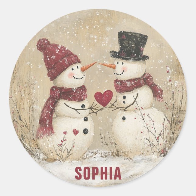 Adesivo Bonito Winter Snowman Heart Add Name (Frente)