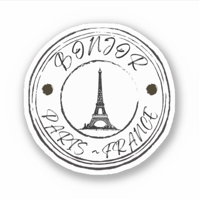 Adesivo Bonjor Paris, França, Viagem Stamp Sticker (Frente)