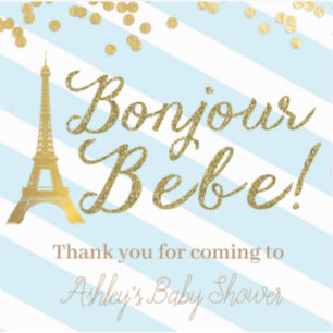 Adesivo Bonjour Bebe Favor Stickers Baby Boy Chá Paris