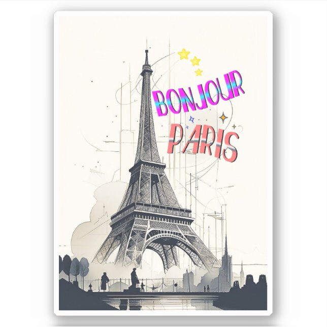Adesivo Bonjour Colorful Paris (Frente)