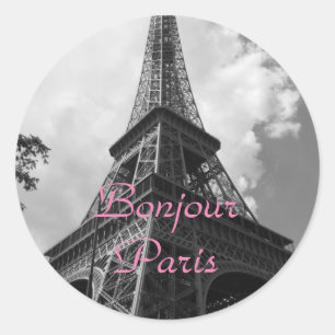Adesivo Bonjour Paris Preto e Branco Torre Eiffel França