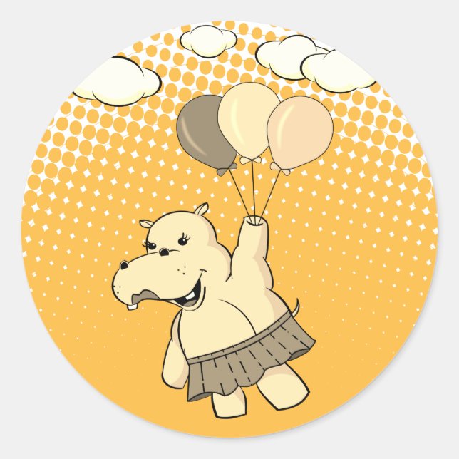 Adesivo Bons Cartões Hippo Voando Com Balões (Frente)