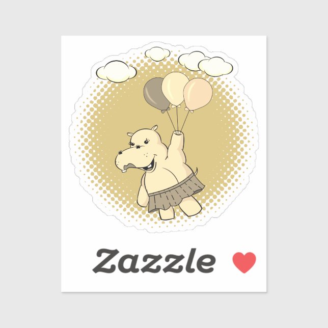 Adesivo Bons Cartões Hippo Voando Com Balões (Folha)