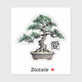 Adesivo Bonsai Tree Sumi-e Style Japanese Love Calligraphy