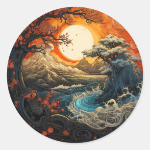 Adesivo Bonzai Tree Wave Yin Yang Artes Marciais
