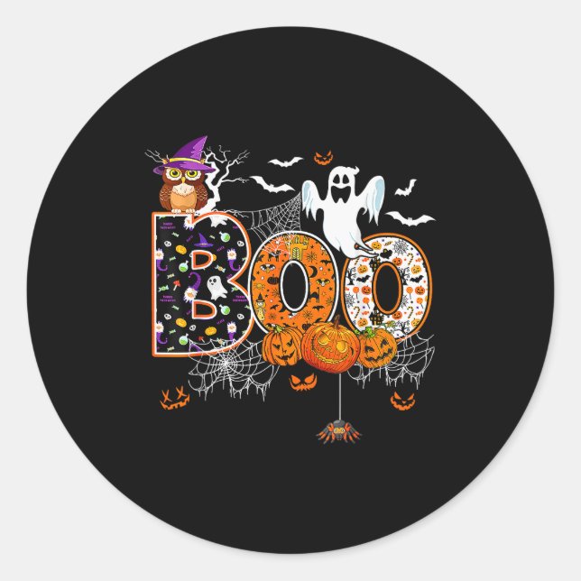 Adesivo Boo Creepy Owl Pumpkin Ghost Halloween Men Women K (Frente)