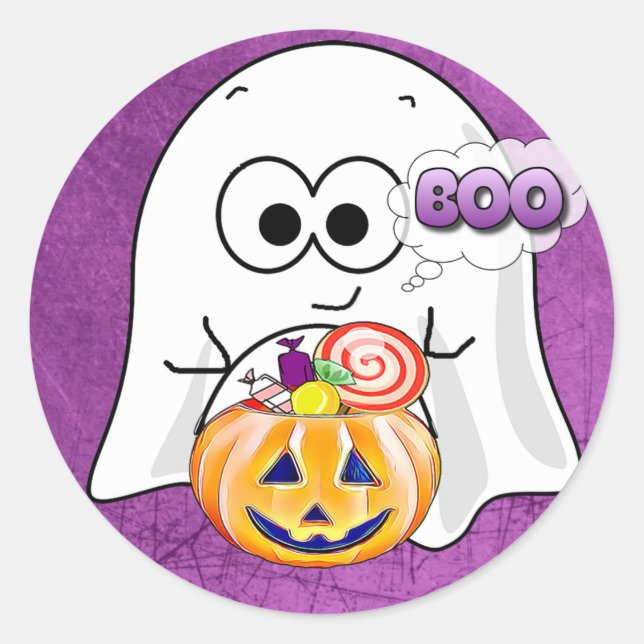 Adesivo Boo Cute Black and Purple Ghost Halloween Stickers (Frente)