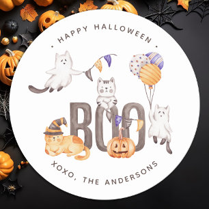 Adesivo Boo Cute Kid's Cats Fantasma Pumpkin Feliz Hallowe