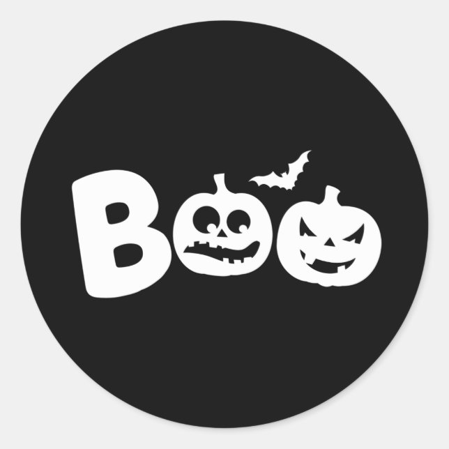 Adesivo BOO! Feliz Design de Halloween com Scary Pumpkins (Frente)