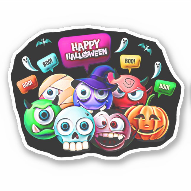Adesivo Boo Feliz Halloween, Conjunto de Caracteres 3D (Frente)
