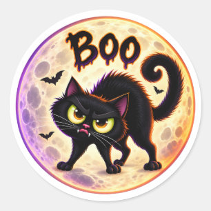 Adesivo Boo! Gato Preto Mal-Humorado e Lua Cheia de Hallow