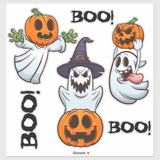 Adesivo BOO! Ghosts with Pumpkins Halloween Cartoon Chaos (Folha)