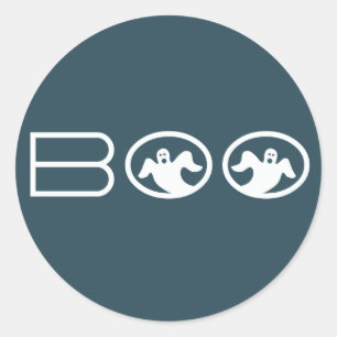 Adesivo Boo-Halloween-Stickers, Azul e Branco