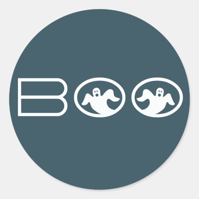 Adesivo Boo-Halloween-Stickers, Azul e Branco (Frente)