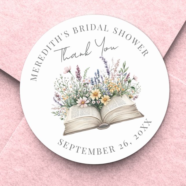 Adesivo Book Bridal Shower Thank You (Book Bridal Shower Thank You Classic Round Sticker)
