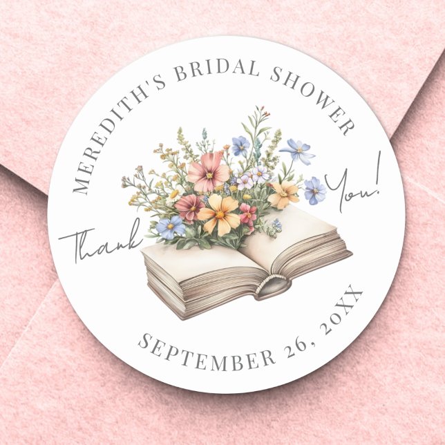 Adesivo Book Bridal Shower Thank You (Book Bridal Shower Thank You Classic Round Sticker)
