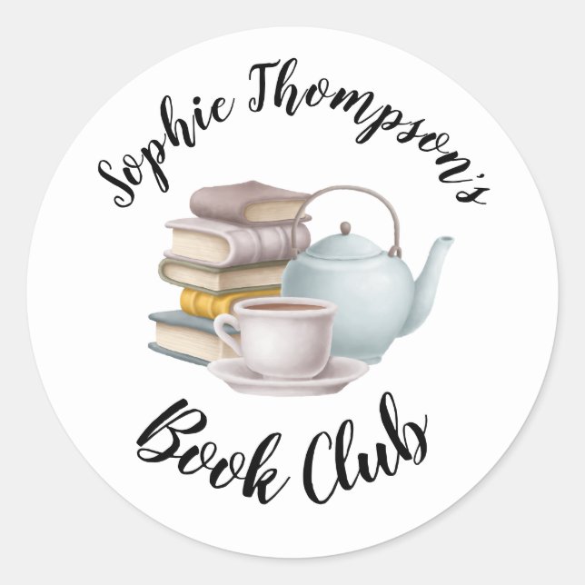 Adesivo Book Club Name Tea Pote Cup Books Script (Frente)