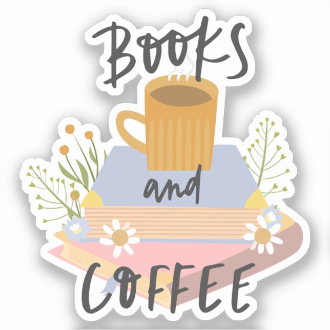 Adesivo Book Sticker, Books and Coffee, Geschenkidee (Frente)