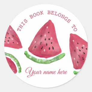 Adesivo Bookplate personalizado da aguarela melancia